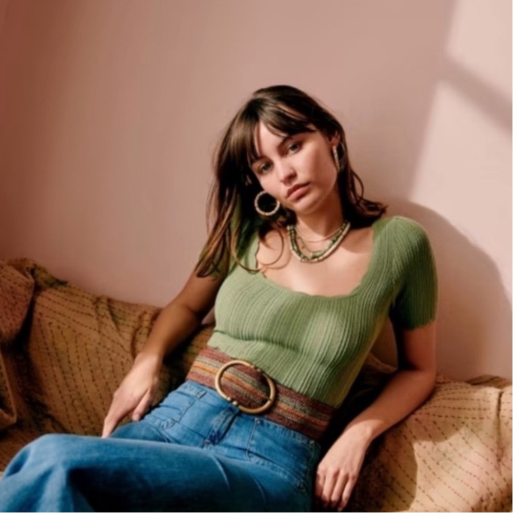 Sézane Scalloped Ribbed Blouse | xxs green